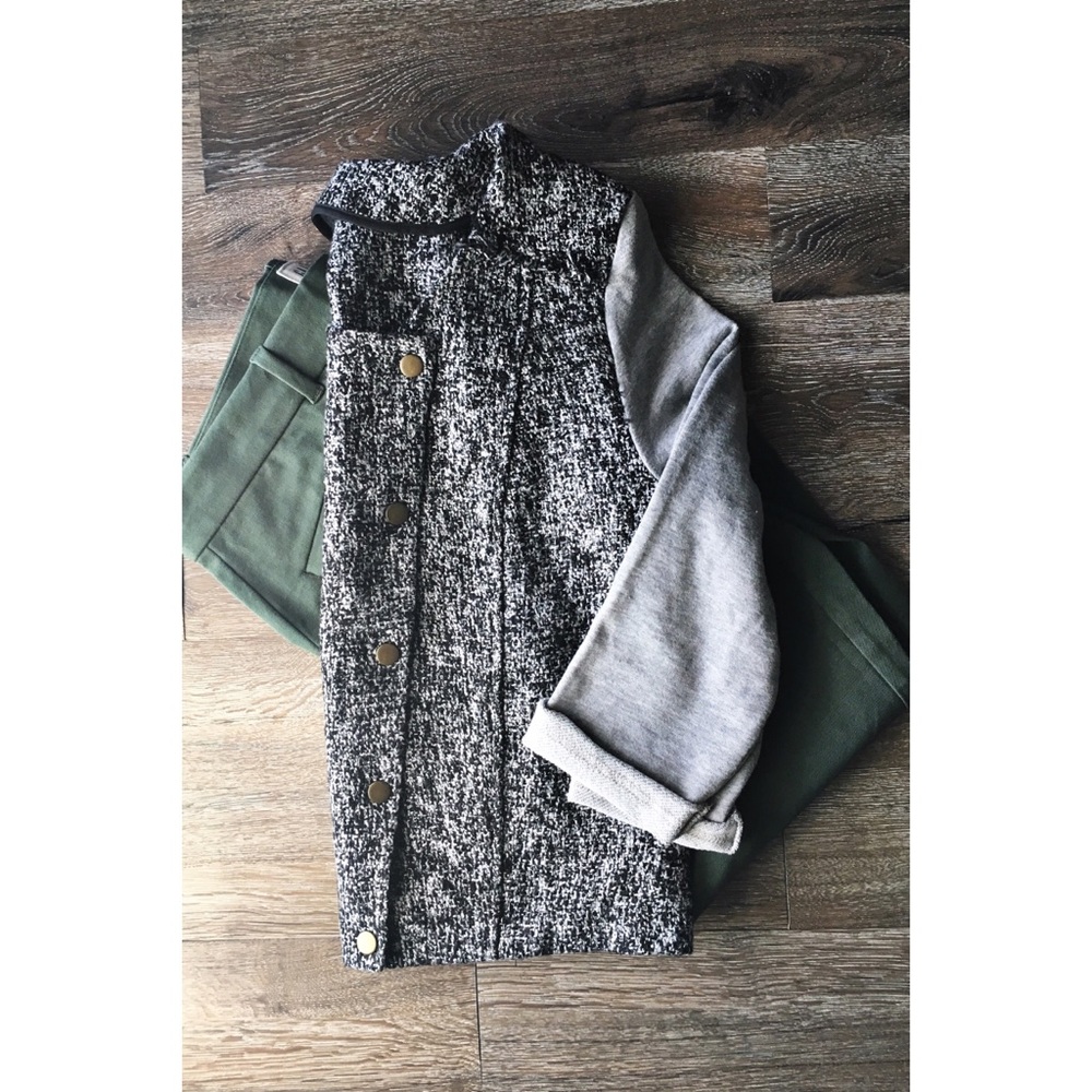 Anthro Monteau Grey Tweed Moto Style Jacket